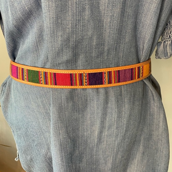 Omega VTG Colorful Cotton Striped and Honey Tan Leather Guatemalan Belt Size L - Picture 9 of 9